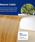 Contempo Slim Teak Finish Toilet Stool, 7 Inch Height, Brown And White, side view highlighting wood texture and design