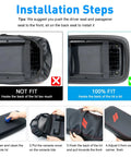 Installation steps for Dodge Charger Center Console Cover Leather Armrest With Red Stitching, showing fit and application method