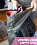 Person placing pink Cordless Electric Scissors For Crafting And DIY Projects With LED Light into backpack