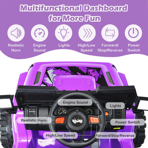 Dashboard of Kids Ride On Car Truck 12V Battery Powered Electric Vehicle With 2.4G Remote Control, showing controls and features.