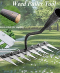 Upgrade Iron Weeding Rake 2.0 With Eight Teeth Manual Weeder for Gardening showing metal head, screws, and handle attachment