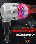 Close-up of Cordless Metal Nibbler For 18V Batteries With Brushless Motor, highlighting powerful brushless motor feature.
