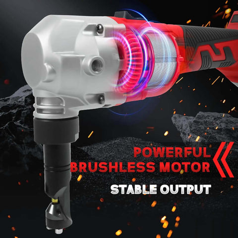 Close-up of Cordless Metal Nibbler For 18V Batteries With Brushless Motor, highlighting powerful brushless motor feature.