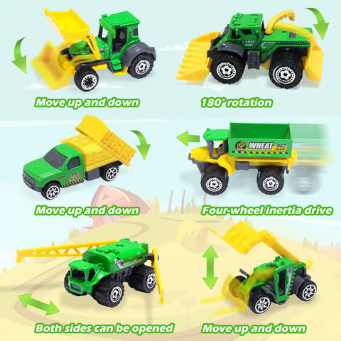 Six Piece Diecast Farm Vehicle Toy Set For Kids 3 Years And Up Includes Tractor Harvester Transporter Sprayer Seeder Forklift Realistic Farm Machinery Playset.