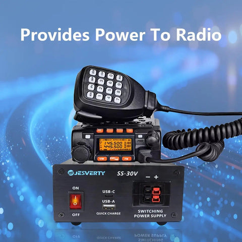 13.8V 30A DC Regulated Beefy Go-To Bench Power Supply With USB-C Quick Charge shown power radio operation