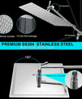 Dope 12 Inch Rain Shower Head With Handheld Spray Dual Square Rainfall Set Anti Leak Adjustable Arm Silver Closeup