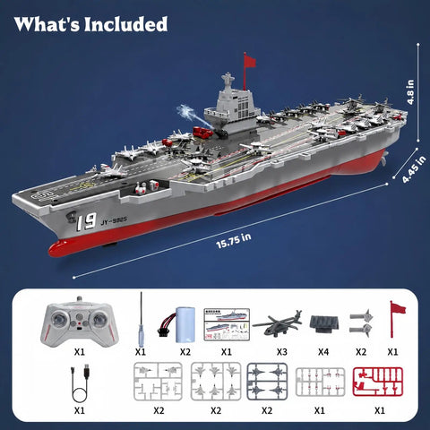 16 Inch RC Warship Boat With Real Water Spray, 15 MPH Dual Motor Aircraft Carrier Battleship, Remote Control set details