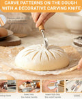 Person using lame tool from Sourdough Starter Kit With Two Banneton Proofing Baskets Bread Proofing Tool Set Lame And Blades Scrapers Slings