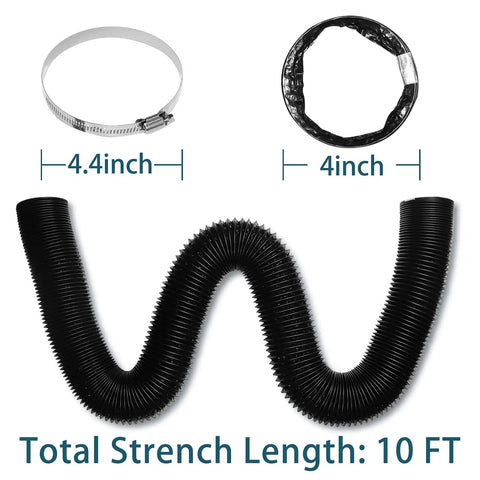 4 Inch Dryer Vent Hose 10 Feet Flexible PVC Duct For HVAC Ventilation Built Tough Three Layer Aluminum Foil Construction Fire Resistant Safe To Use Durable Air Duct With Two Hose Clamps