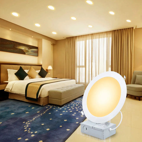 Ultra Thin 7 Inch LED Recessed Ceiling Light With Junction Box 3000K Warm White 18W Panel Can Lights Downlight 1500 Lumens High Brightness No Brainer Install 6 Pack