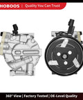 Heavy Duty AC Compressor With Clutch Fits Hyundai Elantra 2011 To 2013 1.8L And Kia Soul 2012 To 2013 2.0L, side and top views.