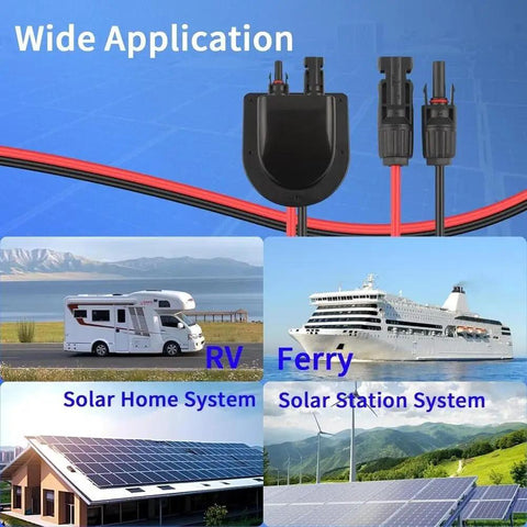 Built Tough Solar Cable Gland Kit 10AWG 2m Extension Cord with connectors, RV ferry solar station use, showcased against blue background