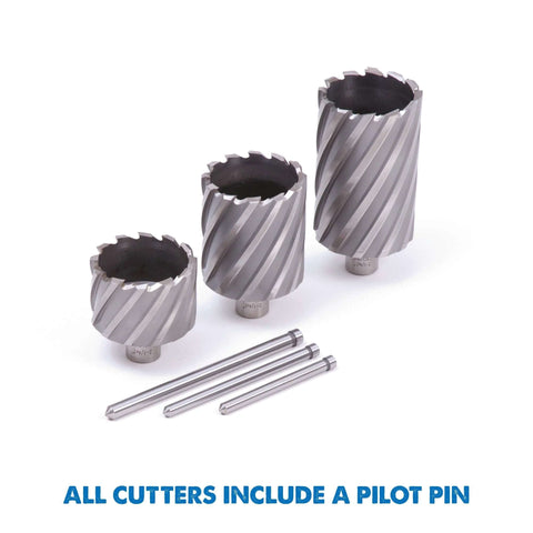 Evolution CC112 annular cutter set of 3; 1-1/8 in diameter by 1 in depth, high-speed steel with pilot pins