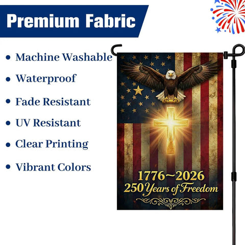 250th Anniversary USA Garden Flag Double Sided Waterproof Patriotic Eagle Cross Flag 1776 2026 Christian Outdoor