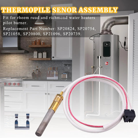Thermopile sensor assembly for Rheem/Ruud/Richmond gas water heaters; SP20824-SP20739 replacement kit