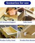Scenarios for use of Heavy Duty White Metal L Brackets 20 Pack including DIY, table stands, trolley stands, and plate brackets.