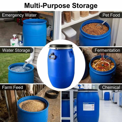 Sturdy 55 Gallon Rain Barrel Water Storage Drum For Emergency Prep Heavy Duty Industrial Plastic Barrel with multiple uses
