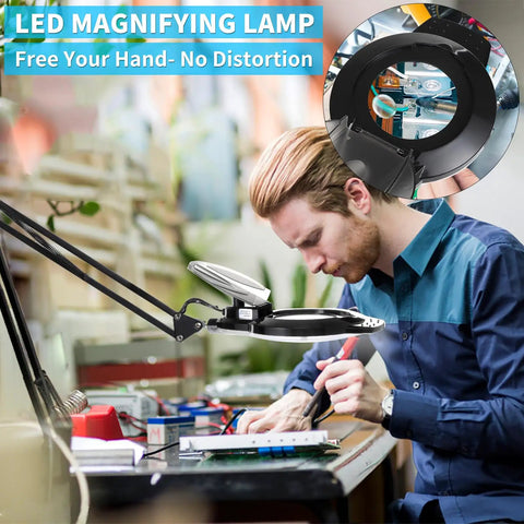Man using 10X And 30X Magnifying Glass With Light And Stand Beast Pro Grade 2200 Lumens Stepless Dimmable LED Magnifier Lamp