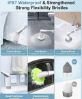 Image showing five brush heads of Cordless Spin Scrub With 600 RPM Power, Adjustable Long Handle for diverse cleaning tasks.