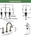 Dimensions diagram of 2 Handle 8 Inch Widespread Bathroom Sink Faucet Brushed Nickel With Pop Up Drain High Arc Modern Vanity Faucet