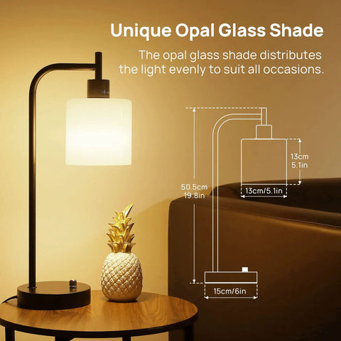 Dope Industrial Table Lamp Set Of 2 With Stepless Dimming USB Ports Glass Shade Vintage Bedside Reading Desk Lamps For Living Room