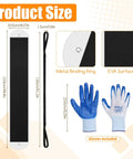 No Sweat Heavy Duty Appliance Movers With Non Scratch Glide Mat Pad Adjustable Pull Cords And Tough Work Gloves For Effortless Washer Dryer And Safe Transferring size chart showing dimensions and materials.