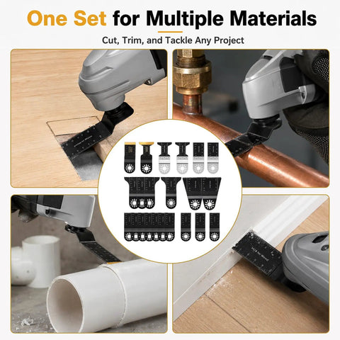 Boss Grade 22 Piece Titanium Oscillating Saw Blade Set For Metal And Wood Universal Multi Tool Blades Kit in use on metal and wood