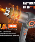 Beast 1800W Heat Gun With Fast Heating, LED Temperature Display in three colors, powerful nozzle emitting intense heat up to 1112F