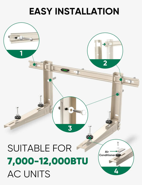Beefed Up Heavy Duty Wall Mount Bracket For 7000 To 12000 BTU Mini Split AC Units Up To 400 Lbs with installation diagram