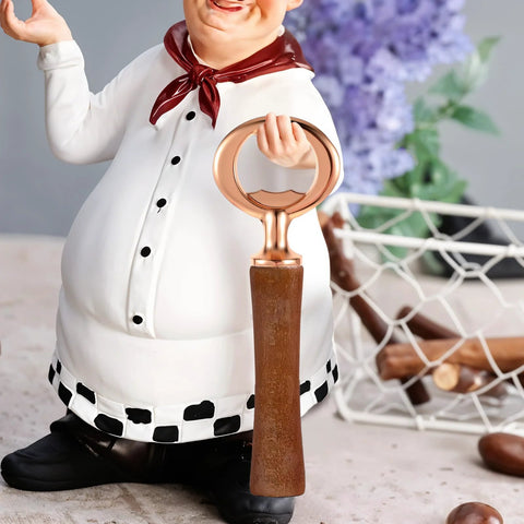 Front view of copper-tone bottle opener with circular ring head and wooden handle for DIY craft projects