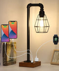 Industrial Style Touch Control Table Lamp With LED Bulb Included, 3 Way Dimmer, 2 USB Ports And AC Outlet, Metal Cage Shade