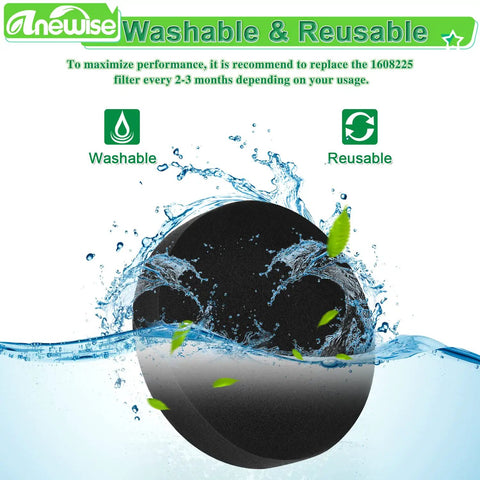 4 Pack Replacement Vacuum Filters For Bissell PowerForce Helix Turbo And Cleanview Swivel Rewind Upright Vacuums Model 1640811 Compatibility, shown as washable and reusable with water splash effect.
