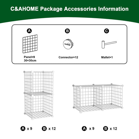 Assembly components for Wire Cube Storage Organizer With 2 Cubes Metal Grid Shelving Unit For Home Office Modular Bookshelf
