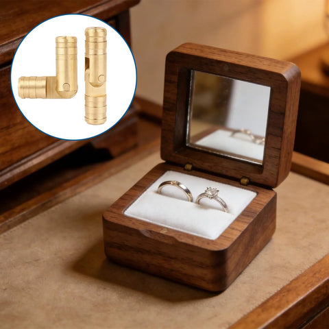 Jewelry box with brass hidden cylinder hinges and round magnets pack for secure lid closure and seamless wood integration