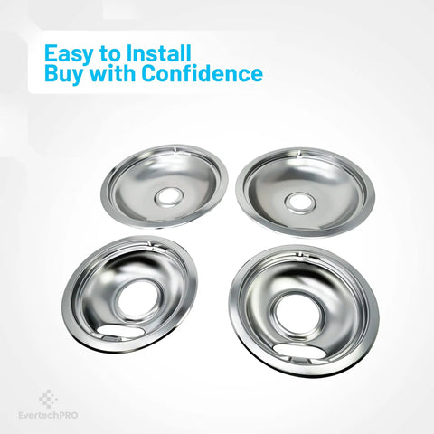 Universal Electric Stove Drip Pan Set 4 Pack With Two 6 Inch Small Pans And Two 8 Inch Big Pans Fits Whirlpool And Most Top Brand Ranges Durable Stainless Finish No Mess Cleanup Easy To Clean Replace W10278125
