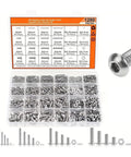 Massive 1280 Piece 304 Stainless Steel Hex Socket Screw And Nut Kit With Five Metric Sizes From M2 To M5 For Quick Durable Repairs And Tight Solid Fastening On Diy Projects And Home Fixes. Organizer box with M2-M5 screws, nuts, and washers