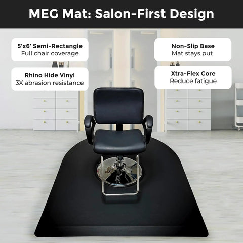 Top Shelf Anti Fatigue Salon And Barber Mat Heavy Duty Flex Black Non Slip Flooring Made In Usa Large Semi Rectangle Chair Station Protector No Sweat Comfort with chair