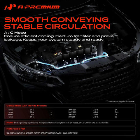 Premium AC Discharge Line Hose Assembly for Honda CRV EXLX and LX Variants 2007 to 2011 under the car hood.
