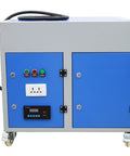 Heavy Duty Industrial Dust Collector And Welding Fume Extractor With Multi Stage Filtration System That Knocks The Dust Straight Out Of The Air 220V Workbench Rig, blue and grey unit with controls and wheels.