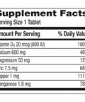 Supplement facts label for Calcium And Vitamin D Plus Minerals Supplement Tablets For Adults With Bone Health Support