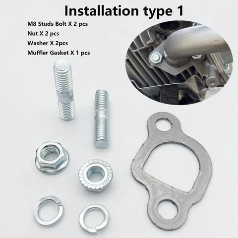 Exhaust Muffler Pipe Mounting Hardware Kit With Gasket For Coleman CT200U BT200X Baja MB200 Axis M200 KT196 Go Kart Predator 212cc Hisun 196cc Mini Bike Engine, showing components and installation type 1