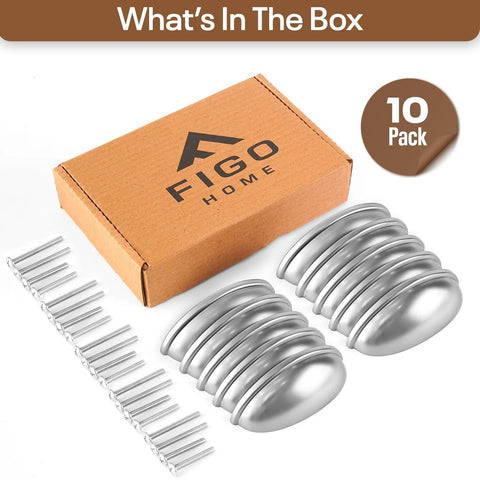 Cup Drawer Pulls 3 Inch Silver Cabinet Hardware 10 Pack For Cabinets And Drawers Premium Metal Cup Pulls with screws and packaging displayed