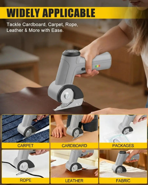 Cordless Electric Scissors Upgraded 4V Rotary Cutter With Two Blades And LED Light This Baby Cuts One Quarter Inch Cardboard Plastic And Thin Carpet Fast