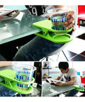 Must Have Durable Drink Cup Clip For Tabletops Rugged Tabletop Holder attached to desk holding cup securely