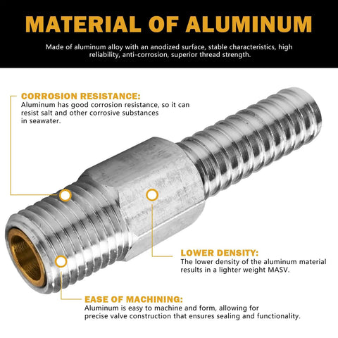 Marine Anti Siphon Valve Replacement For Boat Fuel Tank Pickup Tube With 1/4 Inch NPT And 3/8 Inch Hose Aluminum 2 Pack