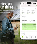 Smart Home Energy Monitor For Real Time Electricity Usage Tracking And Power Consumption Meter With Solar Net Metering Support That Is Straight Up Reliable And Ul Certified Safe For Legit Daily Savings showing energy usage on a smartphone outdoors.