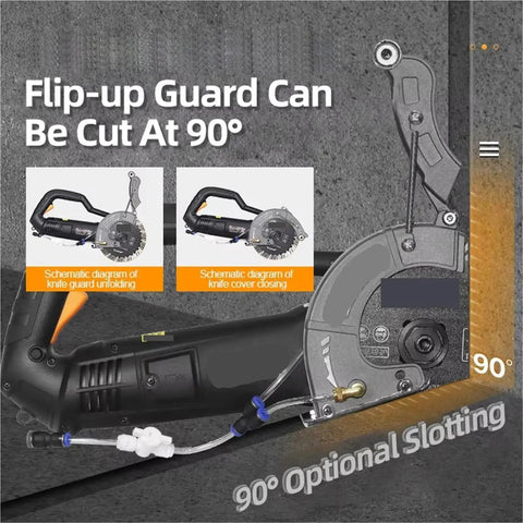 Hustle Ready Portable Wall Chaser Concrete Groove Slotter Electric Power Tool With 195 Millimeter Circular Saw and Bullseye Aim Feature showing 90° cut diagrams.