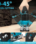 Demonstration of 20V Brushless Cordless Jig Saw With 4.0Ah Battery adjusting bevel angle for 0-45° cutting on wood