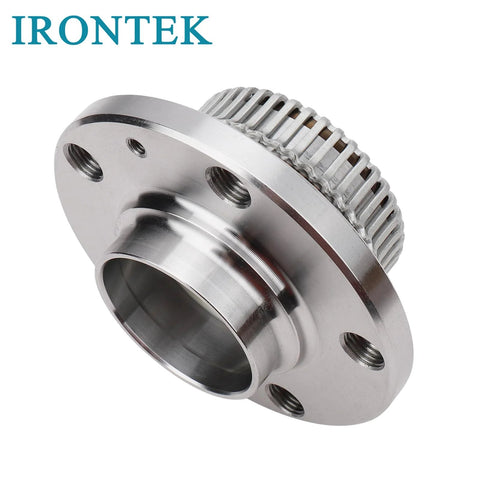 Close-up of Beefy 2 Piece Rear Wheel Hub And Bearing Kit With ABS showing 5-bolt design and metal construction.