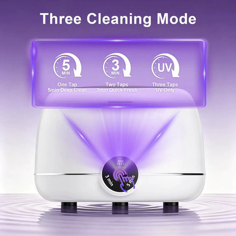 Dual Ultrasonic And UV Retainer Cleaner with 3 modes displayed, showing 45kHz Deep Cleaning feature